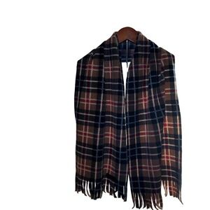 Old Navy Plaid Fleece Scarf Cozy Warm Tan Black Red Blue Fringe One Size Womens